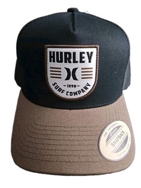 HURLEY TITAN TRUCKER SNAPBACK HAT BLACK BROWN MESH FLAT BILL ONE SIZE NWT